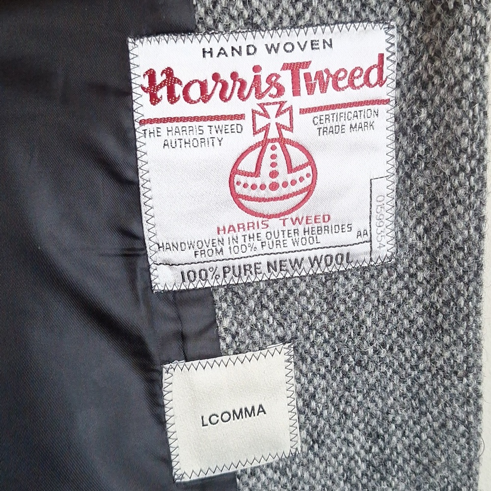 Vintage Harris Tweed Longline Trench Coat Gray Herringbone Handwoven Wool Size M - Picture 11 of 13